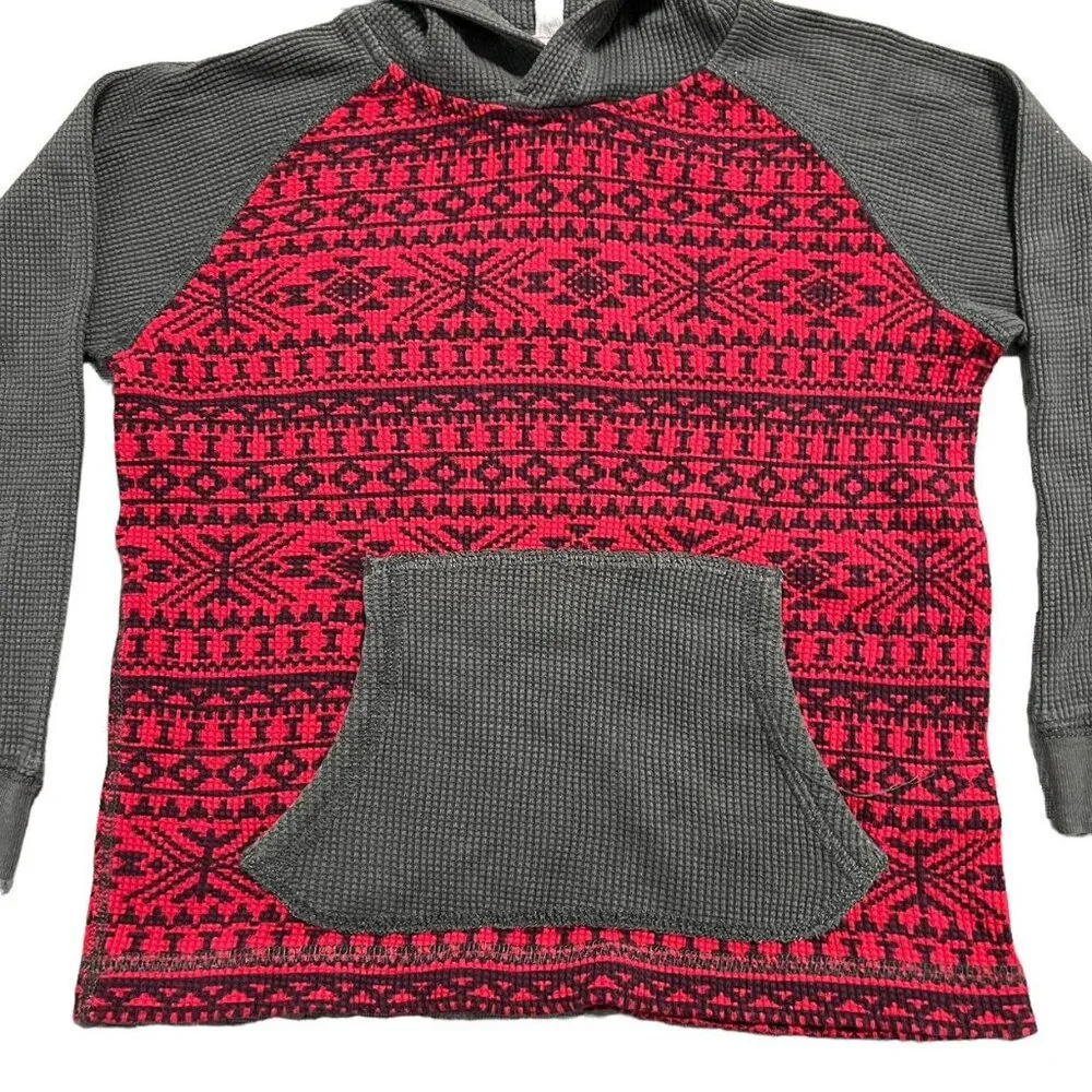 Hanna Andersson Sz 100 (4Y) Red & Gray Alpine Waffle Knit Hoodie Shirt